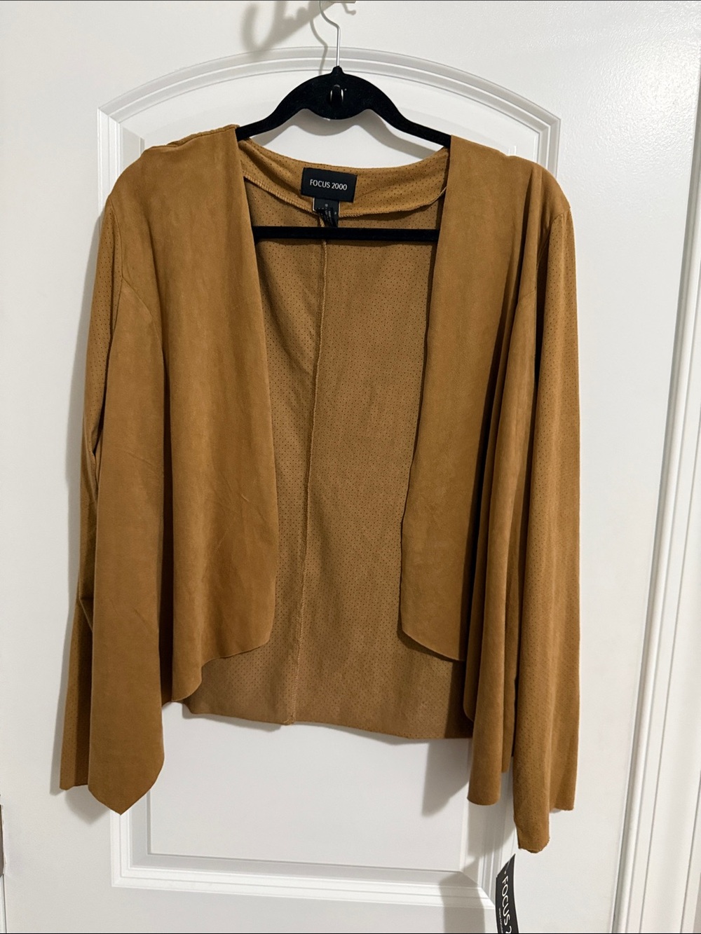 FOCUS 2000 Women's Open Front Suede-Look Jacket - Camel/Tan